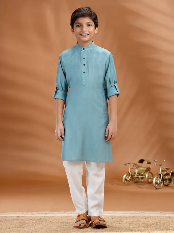 Light blue cotton kurta pant set
