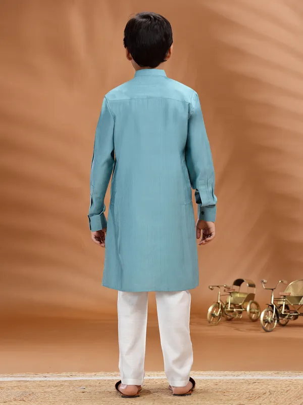 Light blue cotton kurta pant set