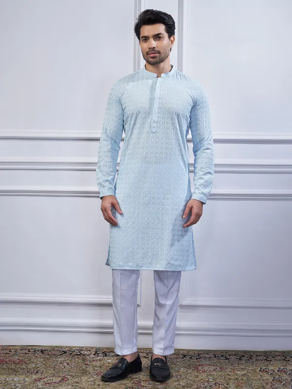Light blue cotton kurta suit for festive wear