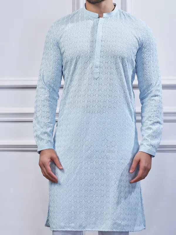 Light blue cotton kurta suit for festive wear