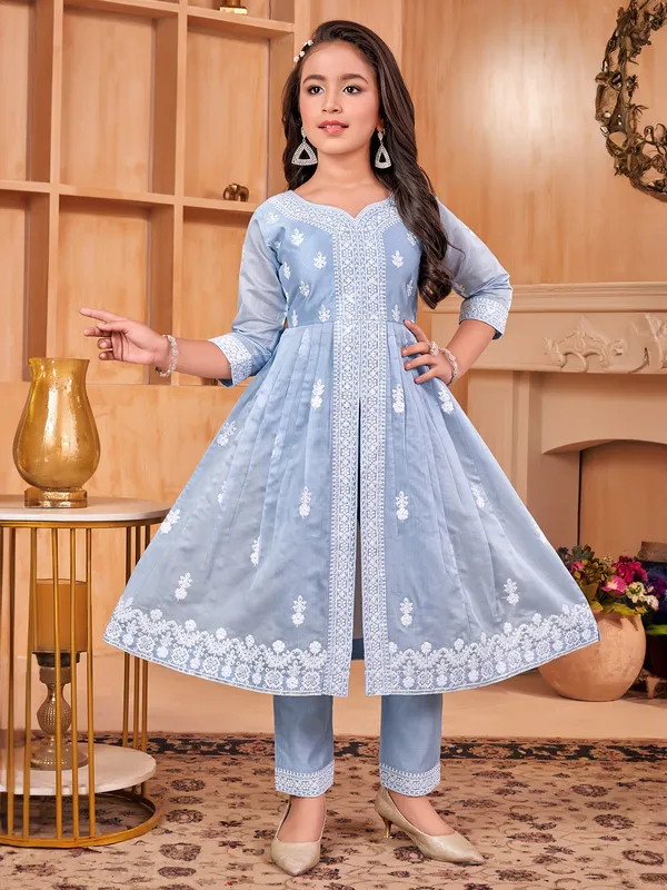 Light blue cotton salwar suit for wedding
