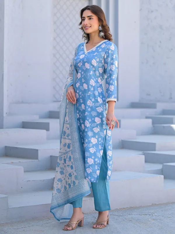Light blue cotton silk kurti set for women