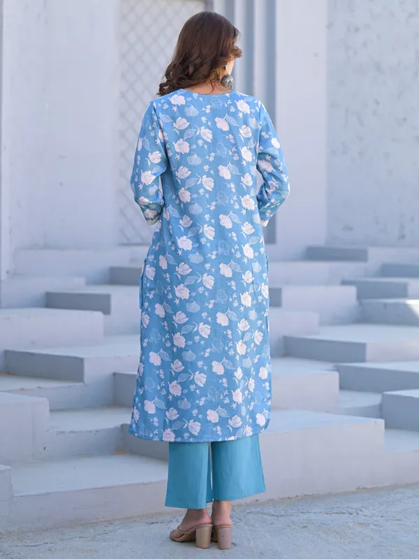 Light blue cotton silk kurti set for women