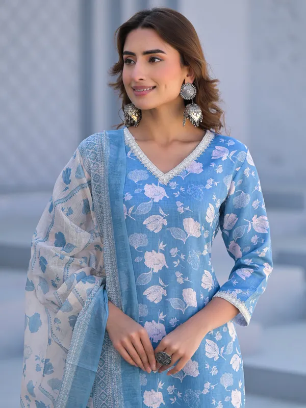 Light blue cotton silk kurti set for women