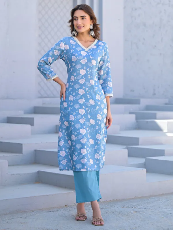 Light blue cotton silk kurti set for women