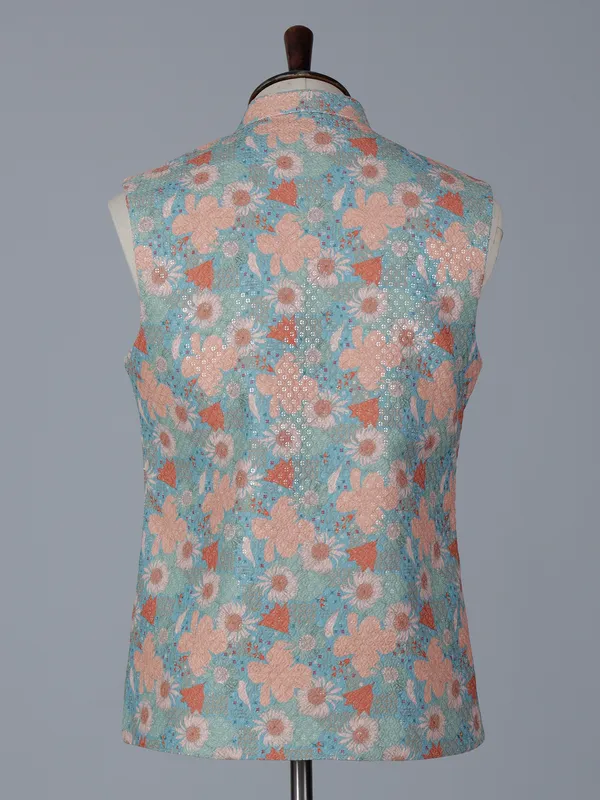 Light blue cotton silk waistcoat for festival wear