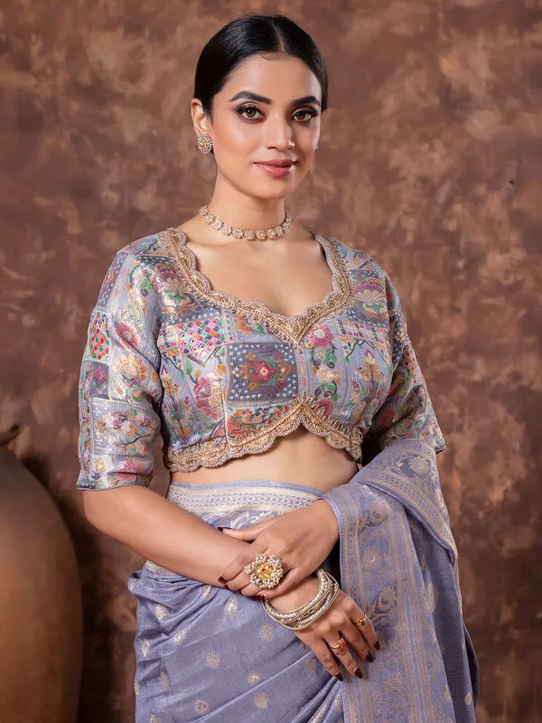 Light blue dola silk saree with ready made blouse