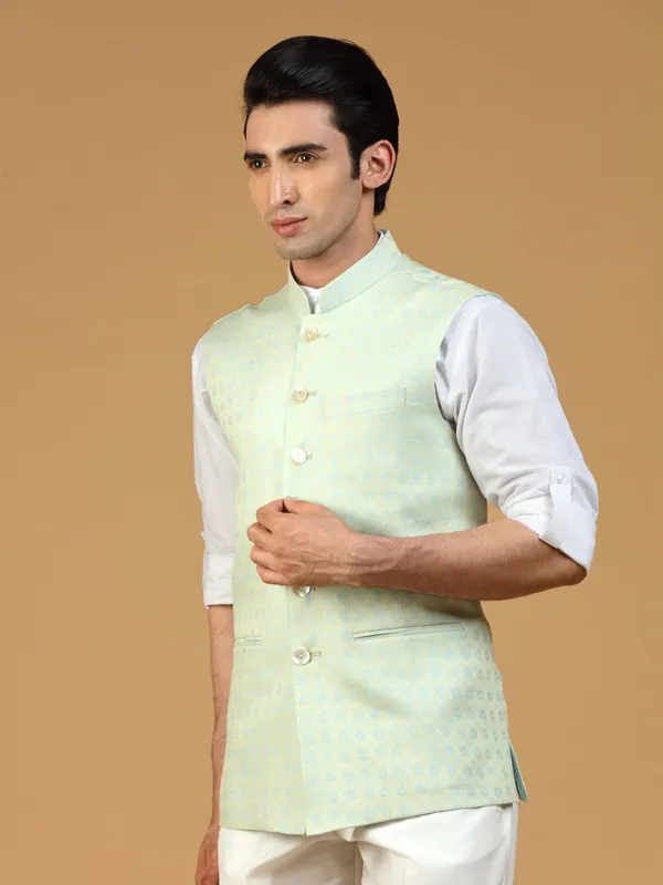 Light blue festive wear waistcoat in silk