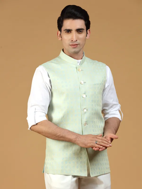Light blue festive wear waistcoat in silk