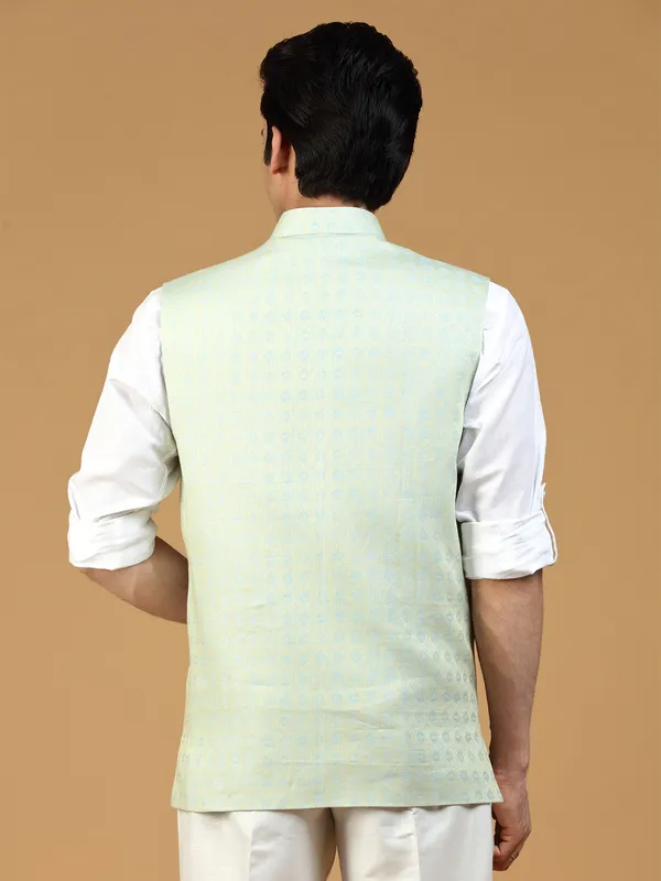 Light blue festive wear waistcoat in silk