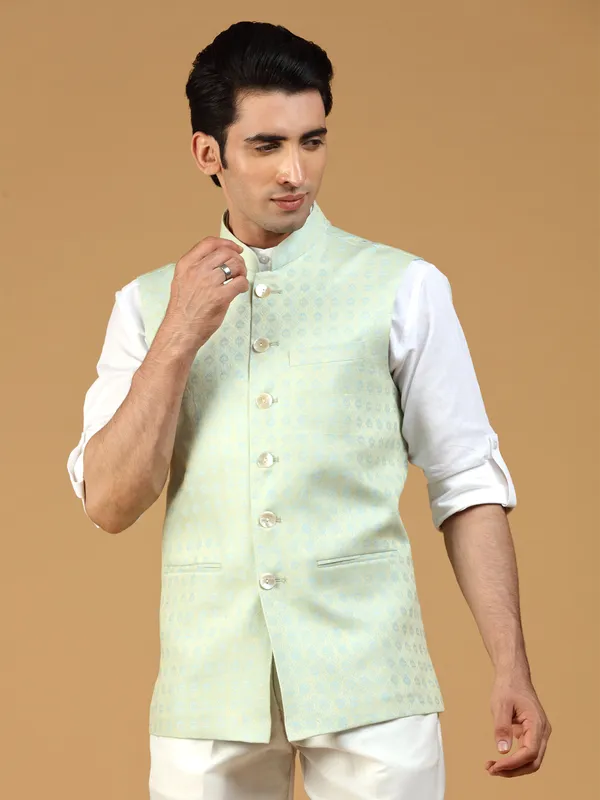 Light blue festive wear waistcoat in silk