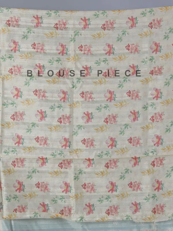 Light blue floral semi silk saree with resham work