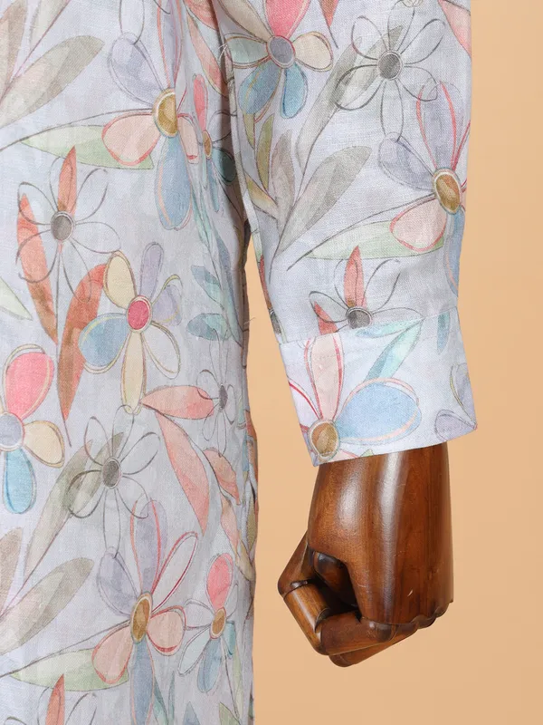 Light blue flower floral printed kurta suit for men
