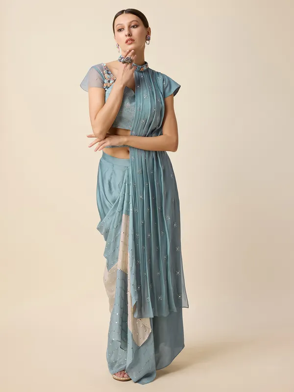 Light blue georgette designer suit