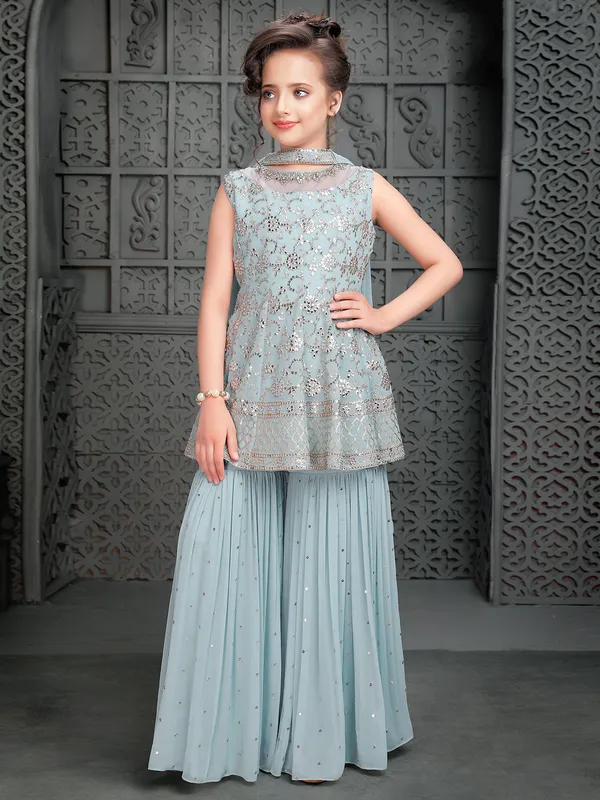 Light blue georgette sharara suit