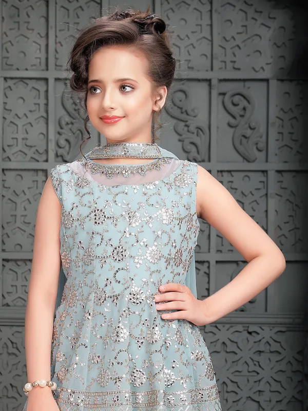 Light blue georgette sharara suit