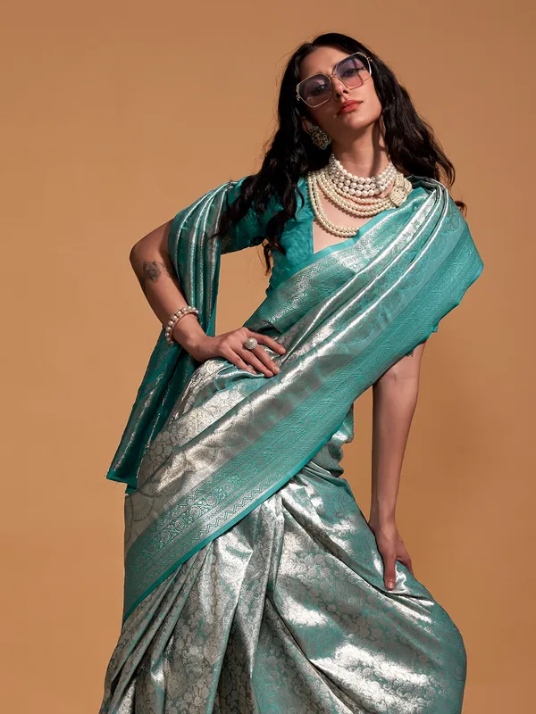 Light blue kanjivaram silk saree