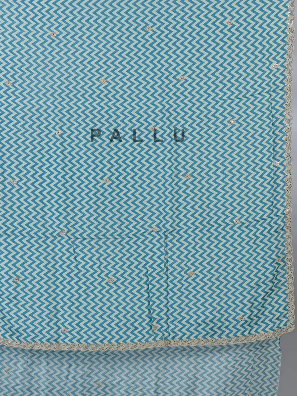 Light blue muslin silk printed saree with gota touch