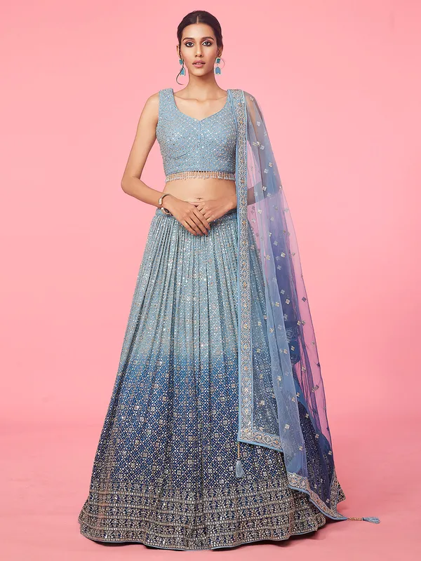 Light blue ombre style georgette lehenga choli