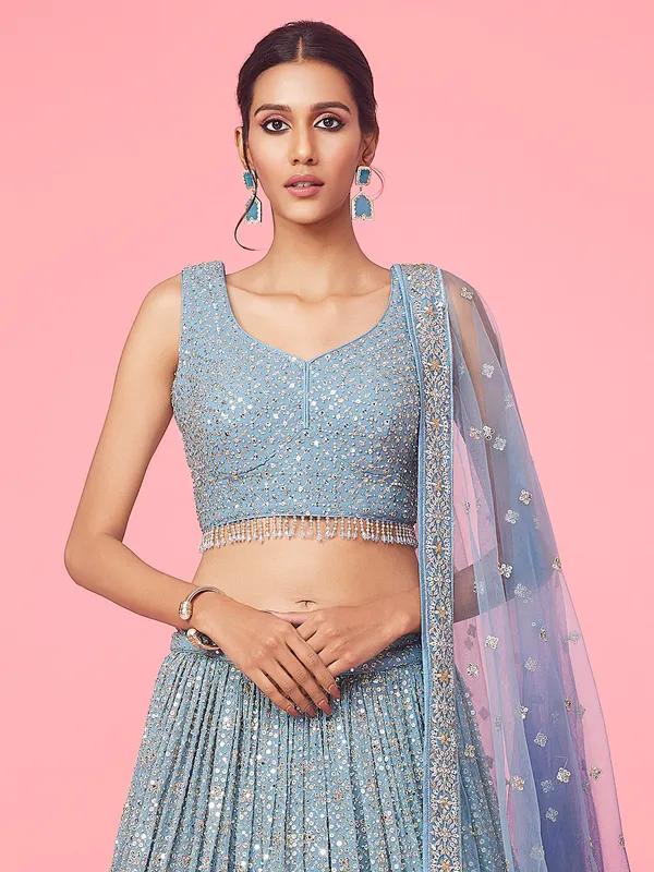 Light blue ombre style georgette lehenga choli