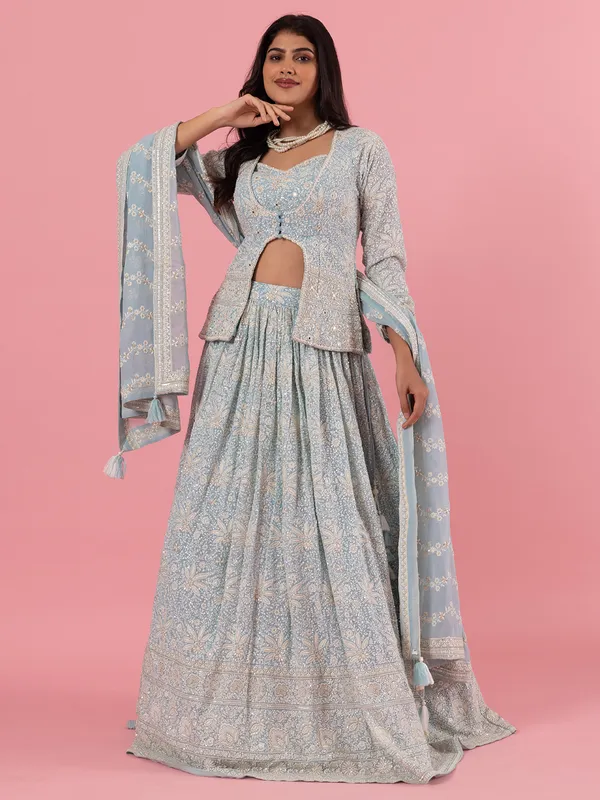 Light blue perfection georgette lehenga for wedding