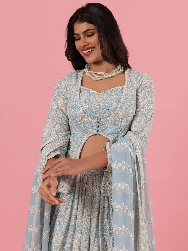 Light blue perfection georgette lehenga for wedding