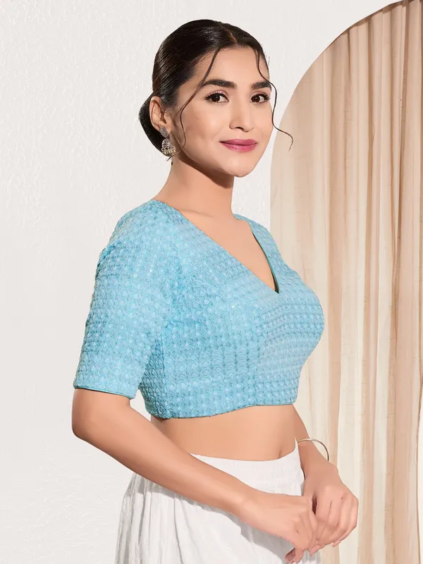 Light blue polyester ready made blouse