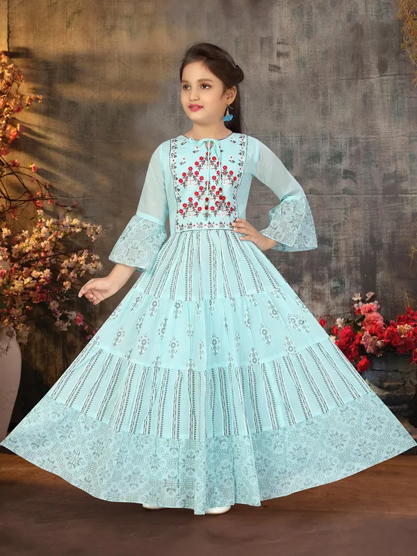 Light blue printed anarkali suit