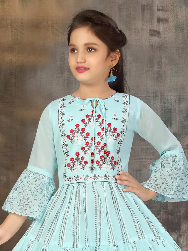 Light blue printed anarkali suit