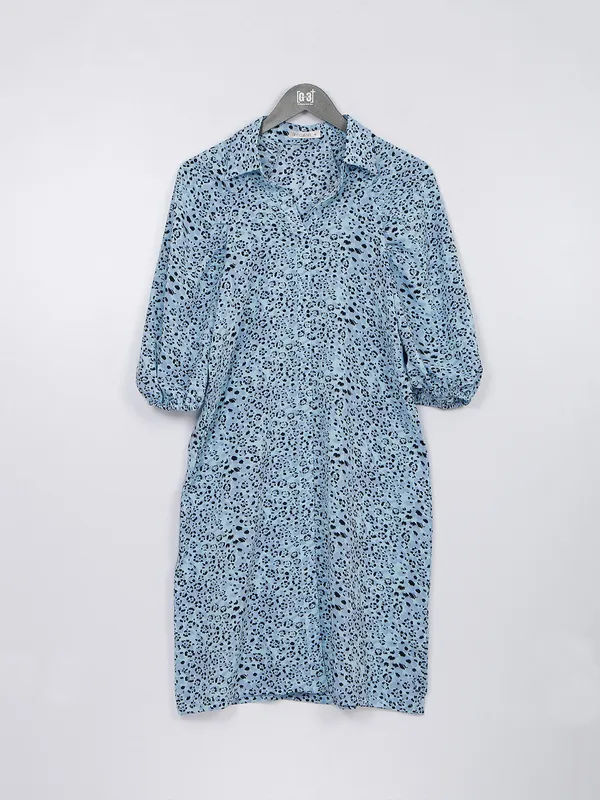 Light blue printed casual dress