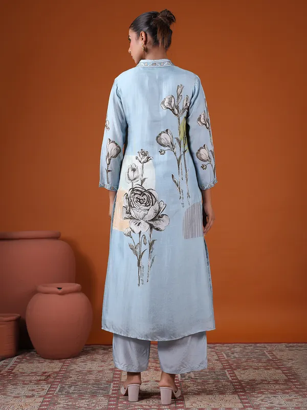 Light blue printed kurti set for festive