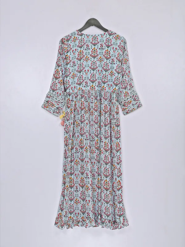 Light blue printed silk long kurti