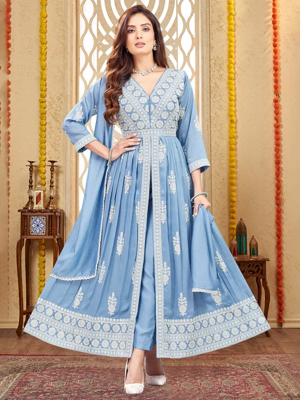 Light blue salwar kameez in silk