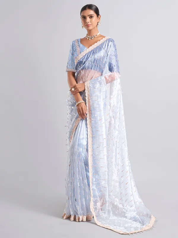 Light blue saree in tissue silk