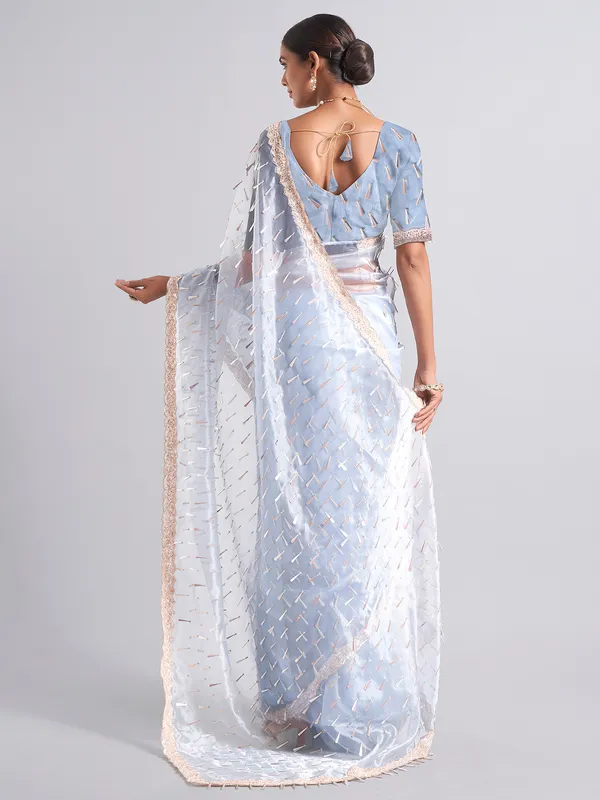 Light blue saree in tissue silk