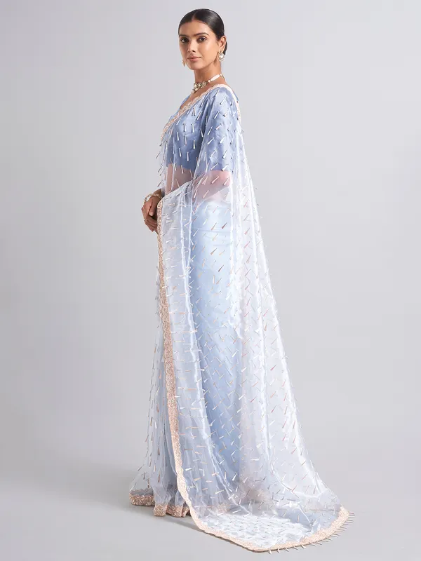 Light blue saree in tissue silk
