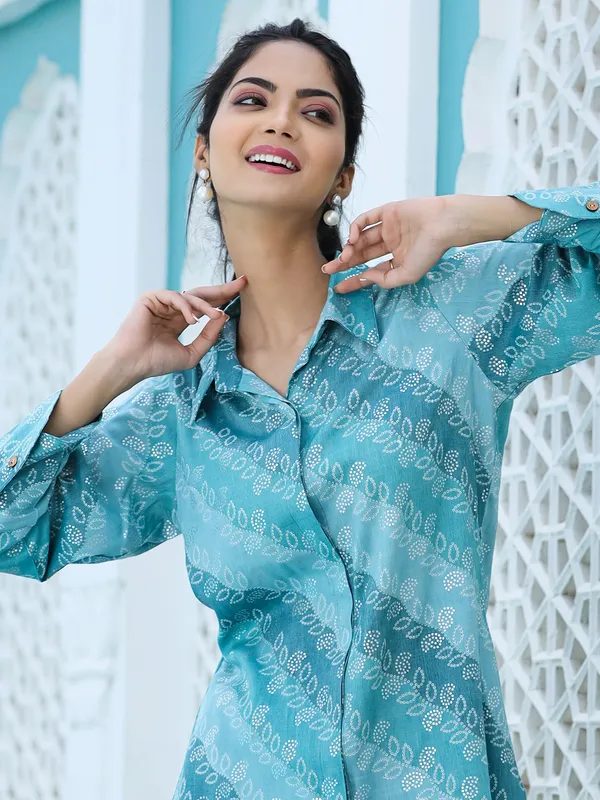 Light blue shaded rayon cotton co ord set for casual