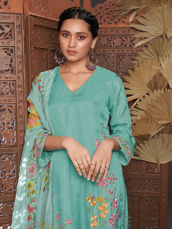 Light blue silk palazzo suit for women