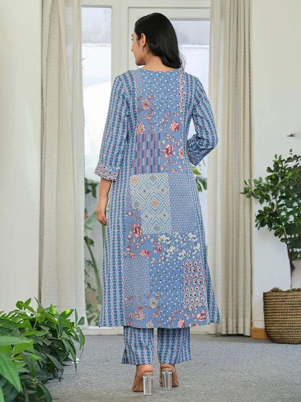Light blue silk printed kurti set