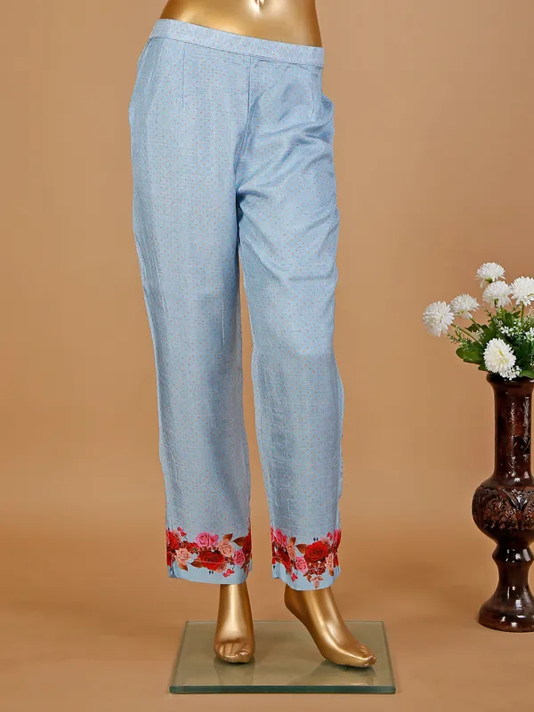 Light blue silk printed kurti with pant