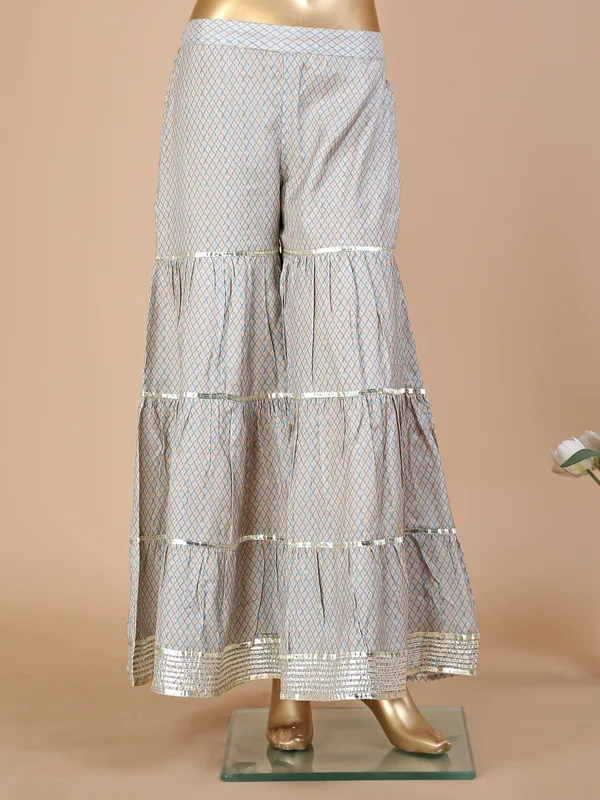 Light blue silk printed sharara suit with dupatta