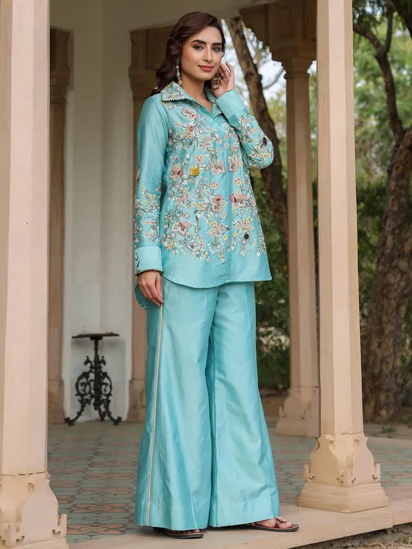 Light blue silk tencel co-ord set