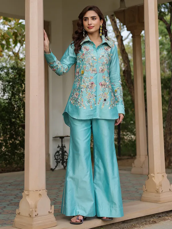 Light blue silk tencel co-ord set