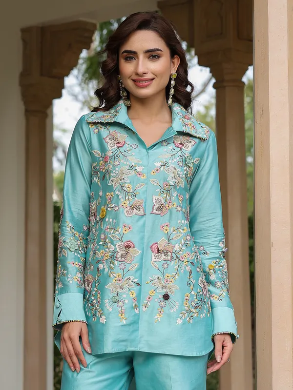 Light blue silk tencel co-ord set