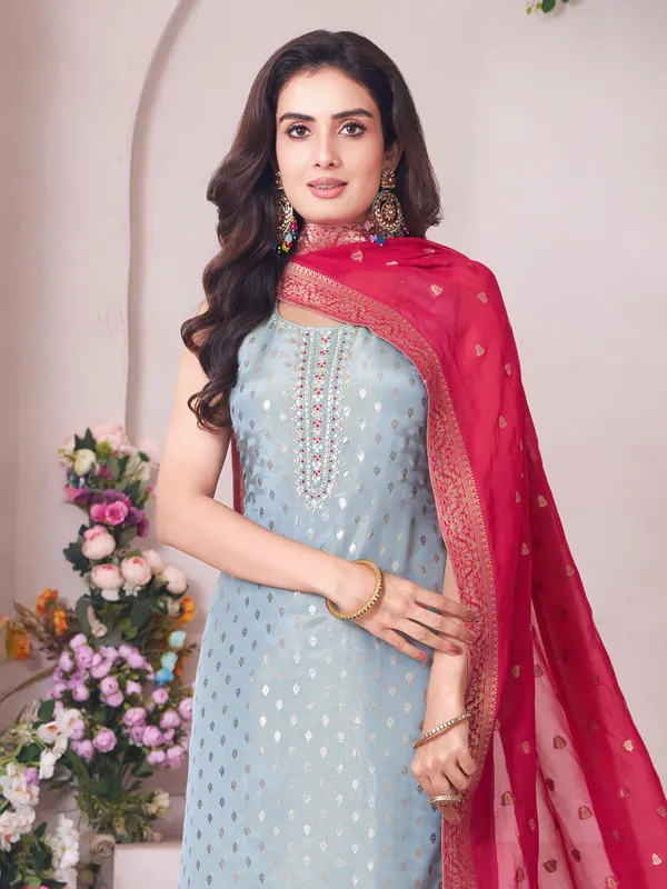Light blue zardosi embellished salwar suit