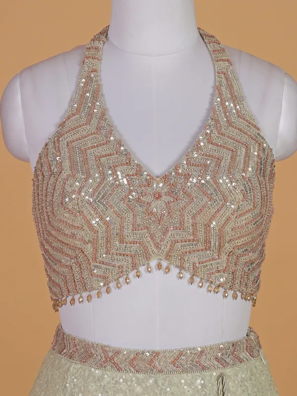 Light brown and cream georgette lehenga choli