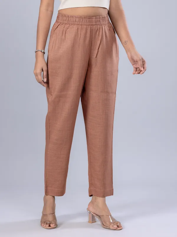 Light brown casual wear linen pant for women