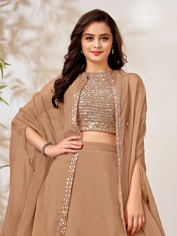 Light brown organza palazzo designer suit with jacket