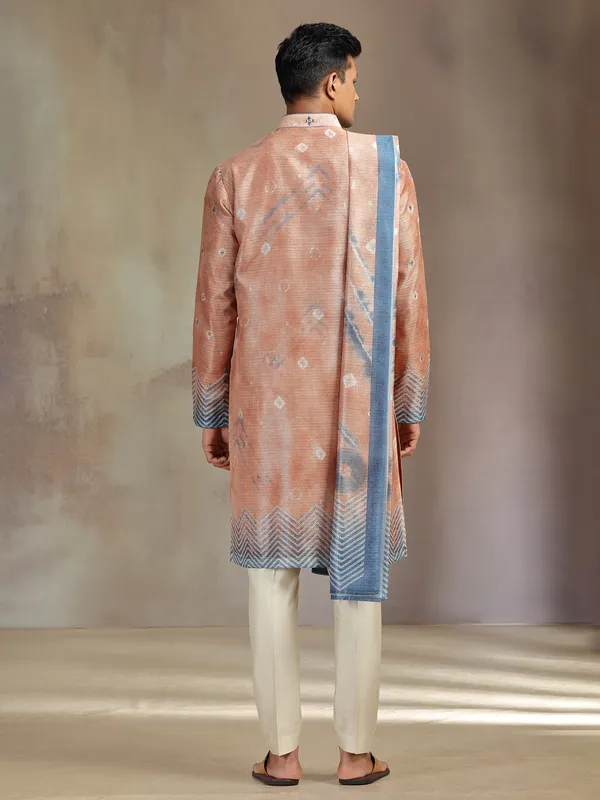 Light brown printed boho silk kurta suit with dupatta