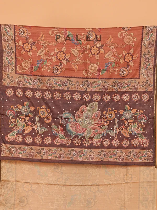 Light brown semi silk printed saree
